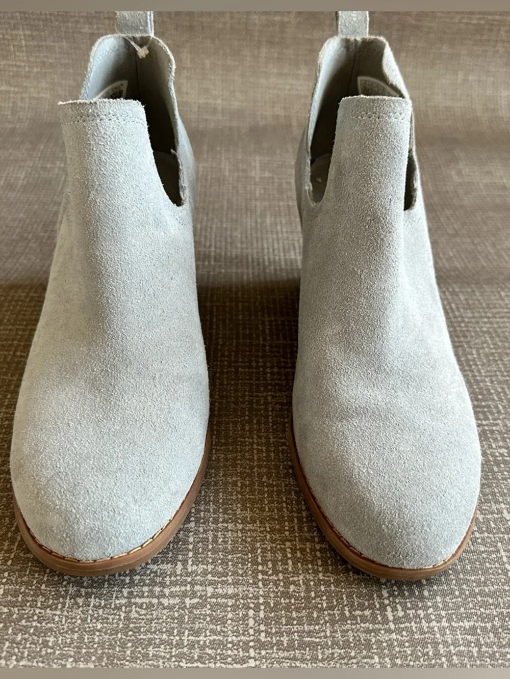 TOMS Suede Wedge Ankle Booties Dusty Blue Gray Slip On Comfort Womens 8.5